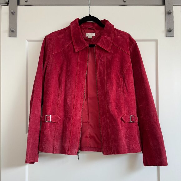 Christopher & Banks Lined, Red, Pig Leather Jacket, Large - Picture 5 of 10